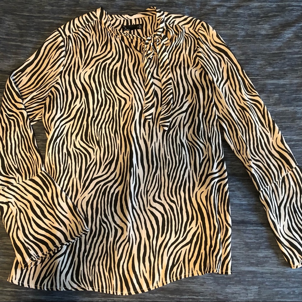 Noir Women’s Zebra Print Tie Neck Top